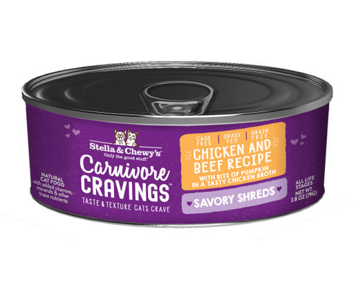 Stella & Chewy's Carnivore Cravings Savory Shreds - Chicken & Beef Recipe Dinner in Broth - 2.8 Ounce Can