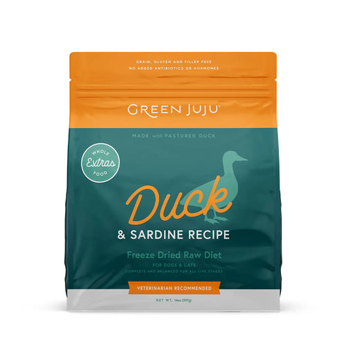 Green Juju Extras Duck & Sardine – Complete & Balanced Freeze-Dried Meal - 14oz