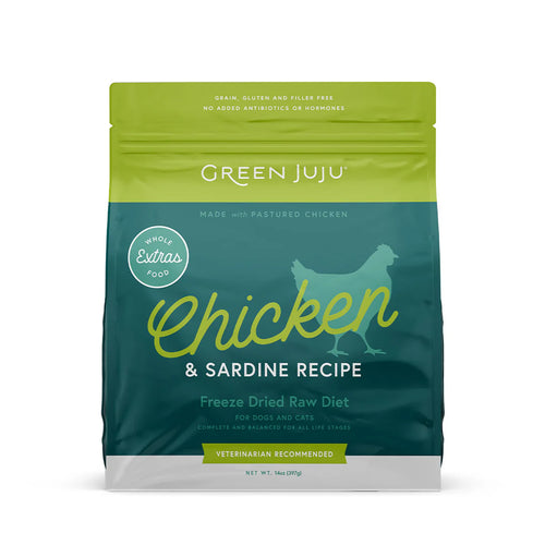 Green Juju Extras Chicken & Sardine – Complete & Balanced Freeze-Dried Meal - 14oz