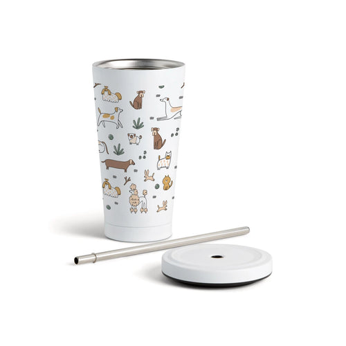 Dogs Tumbler with Straw - White 16oz