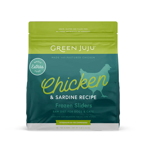 Green Juju Extras Chicken & Sardine - Frozen Patties & Sliders - 3lb