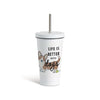 Corgi Dog Tumbler with Straw - White 16oz