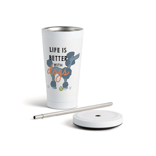 Poodle Dog Tumbler with Straw - White 16oz