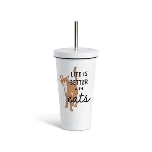 Tabby Cat Tumbler with Straw - White 16oz
