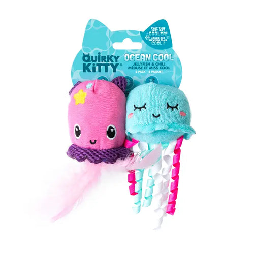 Quirky Kitty Jellyfish & Chill Cat Toy - 2 Pack