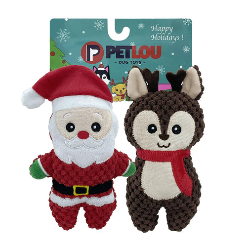6 Christmas Twin Pack - Santa & Reindeer Dog Toy