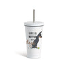Dobermann Dog Tumbler with Straw - White 16oz