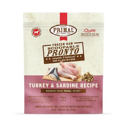 Primal Frozen Raw Scoopable Pronto Dog Food Turkey & Sardine Recipe