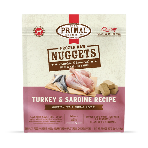 Primal Frozen Raw Nuggets Dog Food Turkey & Sardine Recipe