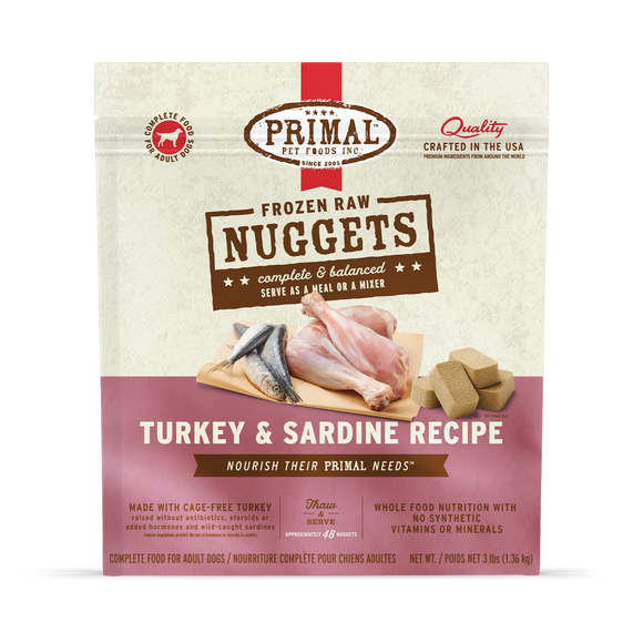 Primal Frozen Raw Nuggets Dog Food Turkey & Sardine Recipe