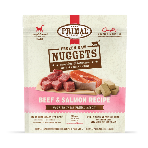 Primal Nuggets Raw Frozen Feline Beef & Salmon Formula