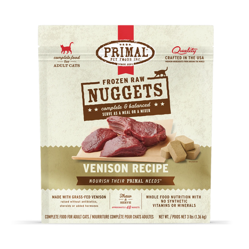 Primal Pet Foods Frozen Raw Nuggets Cat Food Venison Recipe - 3lb