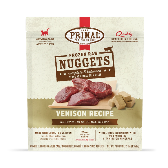 Primal Pet Foods Frozen Raw Nuggets Cat Food Venison Recipe - 3lb