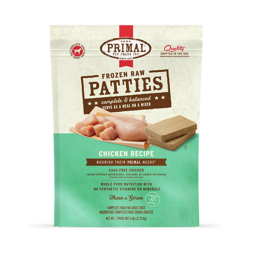 Primal Pet Foods Frozen Raw Chicken Patties for Dogs - Bulk 18lb Box