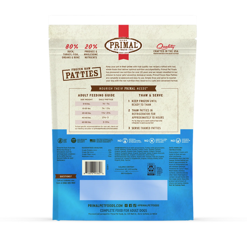 Primal Pet Foods Frozen Raw Patties Dog Food Duck Recipe - 6lb
