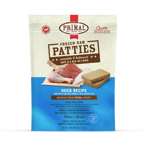 Primal Pet Foods Frozen Raw Patties Dog Food Duck Recipe - 6lb