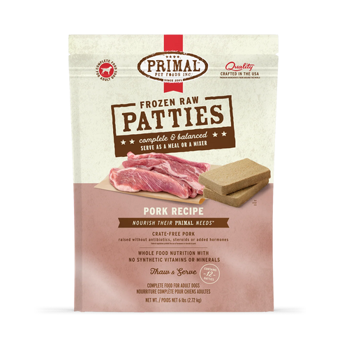Primal Pet Foods Frozen Raw Pork Patties for Dogs - Bulk 18lb Box