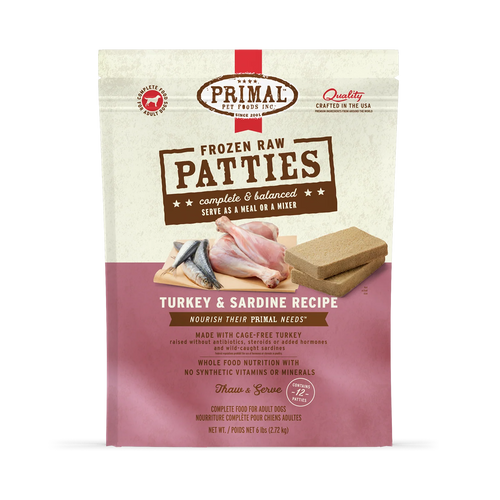 Primal Frozen Raw Patties Dog Food - Turkey & Sardine Recipe