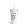 French Bulldog Dog Tumbler with Straw - White 16oz