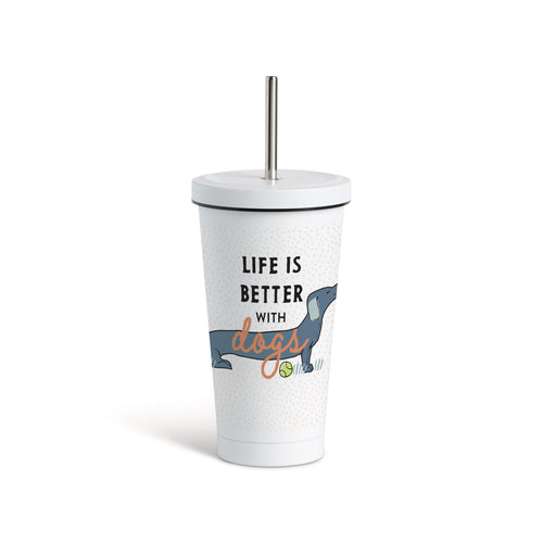 Dachshund Dog Tumbler with Straw - White 16oz