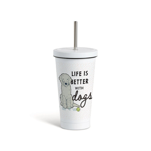 Old English Sheepdog Dog Tumbler with Straw
