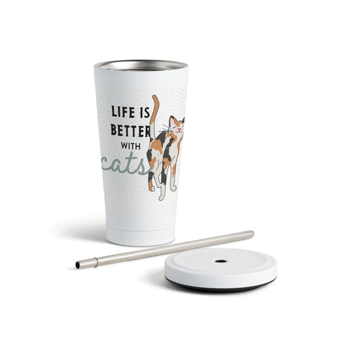 Calico Cat Tumbler with Straw - White 16oz
