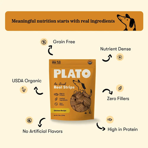 Plato Real Strips Organic Chicken Dog Treats