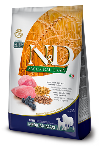 Farmina N&D Ancestral Grain Lamb & Blueberry Adult Medium & Maxi - 5.5lb