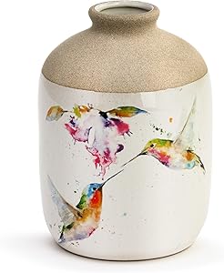 Hummingbirds in Flight Watercolor Ceramic Stoneware Vase
