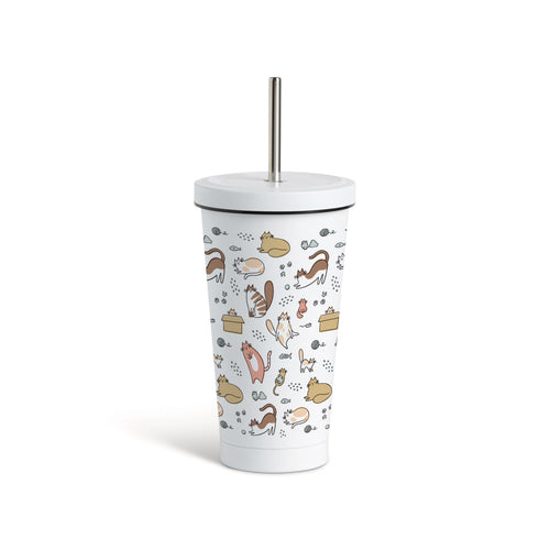 Cats Tumbler with Straw - White 16oz