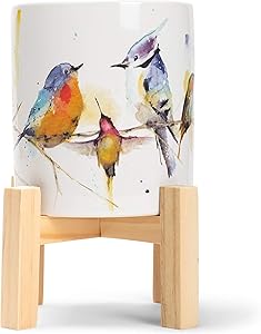 Little Birds Ceramic Stoneware and Wood Mini Planter