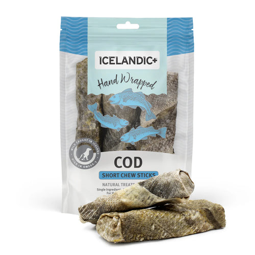 100% Pure Icelandic+™ Hand Wrapped Cod Skin Short  5 Chew Sticks - 3 Pack