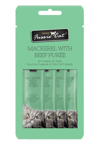 Fussie Cat Mackerel with Beef Purée Cat Treat - 4 Pack