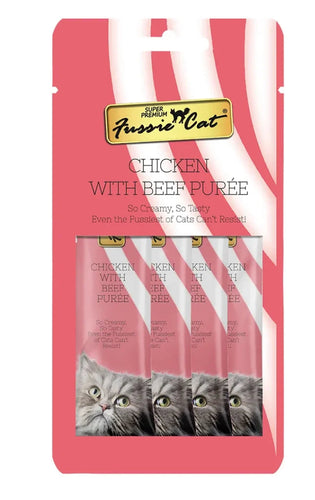 Fussie Cat Chicken with Beef Purée Cat Treat - 4 Pack