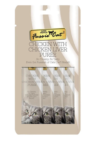 Fussie Cat Chicken with Liver Purée Cat Treat - 4 Pack