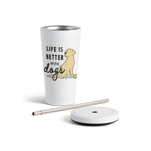 Yellow Labrador Dog Tumbler with Straw - White 16oz