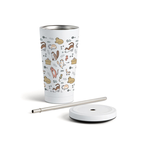 Cats Tumbler with Straw - White 16oz