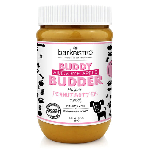 BARK BISTRO AWESOME APPLE BUDDY BUDDER - 100% NATURAL DOG PEANUT BUTTER, MADE IN USA 17OZ JAR