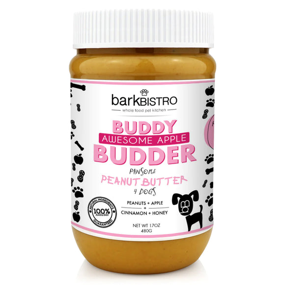 BARK BISTRO AWESOME APPLE BUDDY BUDDER - 100% NATURAL DOG PEANUT BUTTER, MADE IN USA 17OZ JAR