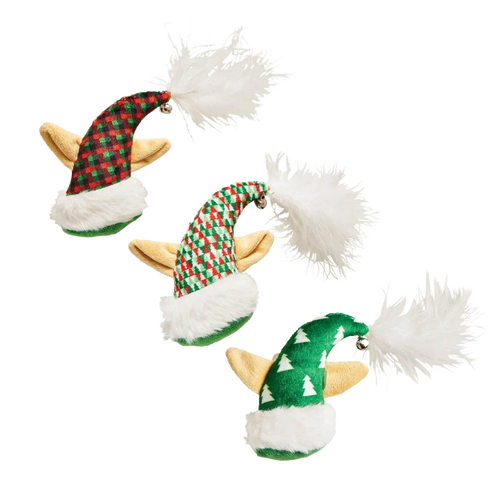 HOLIDAY ELF HAT CATNIP CAT TOYS - ASSORTED 4″