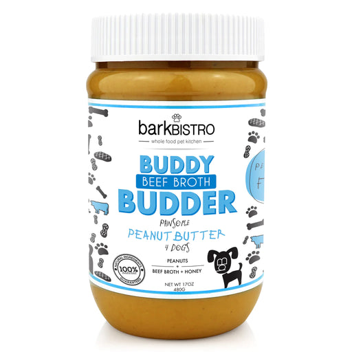 BARK BISTRO BEEF BROTH BUDDY BUDDER - 100% NATURAL FOR DOG PEANUT BUTTER, MADE IN USA 17OZ JAR