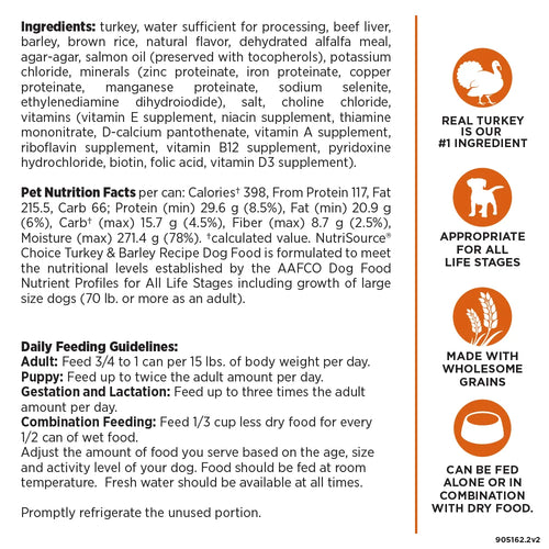 NutriSource® Choice Turkey & Barley Wet Dog Food - 12.3oz