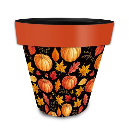 Fall Leaves and Pumpkins Medium Planter