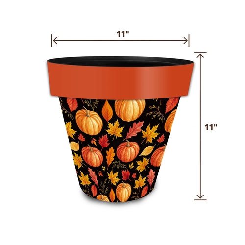 Fall Leaves and Pumpkins Medium Planter