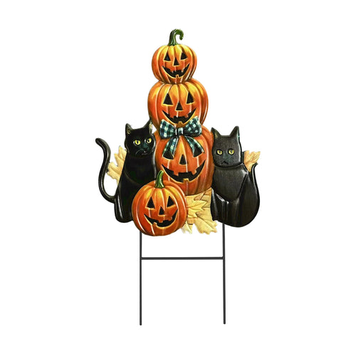 Black Cat Pumpkin Stack Metal Art