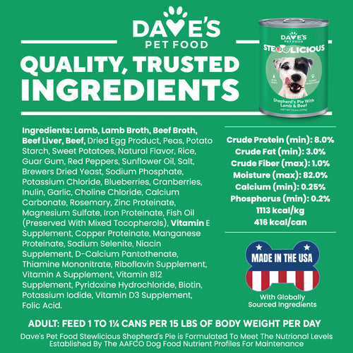Dave's Pet Food Stewlicious Shepherd's Pie with Lamb & Beef For Dogs - 13.2oz