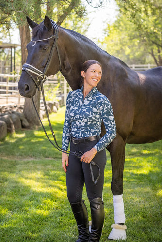 Sailor Blue French Tulip Long Sleeve 1/4 Zip Sun Shirt