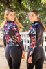 Black Watercolor Floral Long Sleeve 1/4 Zip Ladies Sun Shirt
