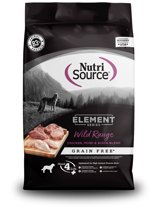 Nutri Source Element Series Wild Range Recipe Grain Free Chicken, Pork & Bison Blend - 12lbs