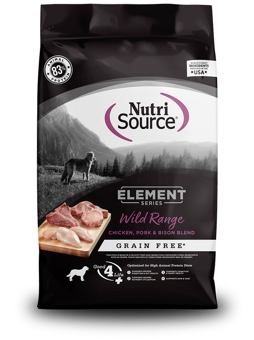 Nutri Source Element Series Wild Range Recipe Grain Free Chicken, Pork & Bison Blend - 12lbs